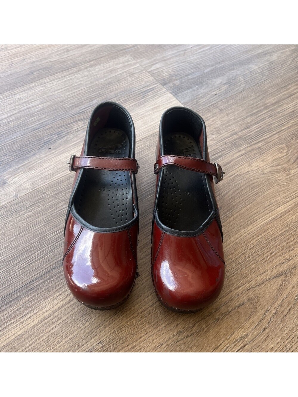 Dansko "Opal" Patent Leather Mary Jane Clogs / Flats in the Black Cherry